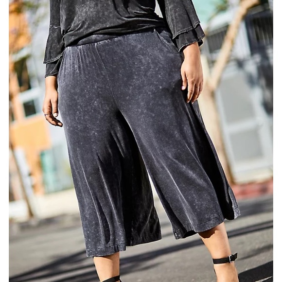 torrid Pants - Torrid Acid Mineral Wash Culotte Gray Soft Pants